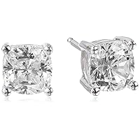 Amazon Essentials Platinum Plated Sterling Silver Cushion Cut Cubic Zirconia Stud Earrings (previously Amazon Collection)