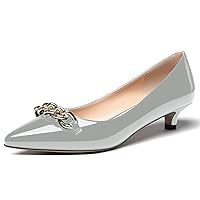 WAYDERNS Women's Pointed Toe Metal Chain Slip On Patent Kitten Low Heel Pumps Shoes 1.5 Inch