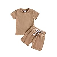 Toddler Baby Boys Girls Summer Outfits Short Sleeve Solid Color T-shirt Top Elastic Waist Short Casual Neutral Spring Clothes
