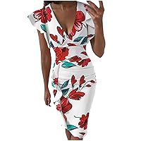 Women's Swing Print Sleeveless Knee Length Beach V-Neck Trendy Glamorous Casual Loose-Fitting Summer Flowy Dress