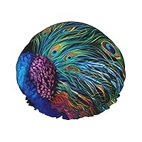 Colored Peacock Printed Shower Cap for Women Waterproof Bath Caps Reusable Double Layered Shower Hat Bathing Shower Caps for Men Ladies Spa Salon