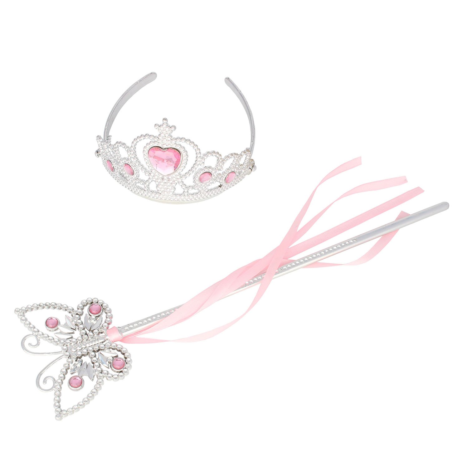 XiangGuanQianYing Princess Dress Up Princess Wands Tiaras and Crowns for Little Girls Butterfly Wand Set Pink