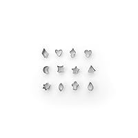 Mini Shapes Fondant Cutter Set, Small Star, Diamond, Heart, Clover, Spade, Moon, Oval, 12-Piece, Stainless Steel