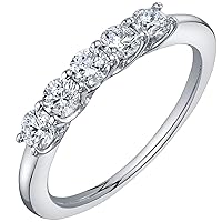 PEORA Solid 14K White Gold Lab Grown Diamond 5-Stone Wedding Anniversary Stackable Ring Band for Women, 0.75 Carat Round Brilliant Cut, E-F Color, Sizes 4 to 9