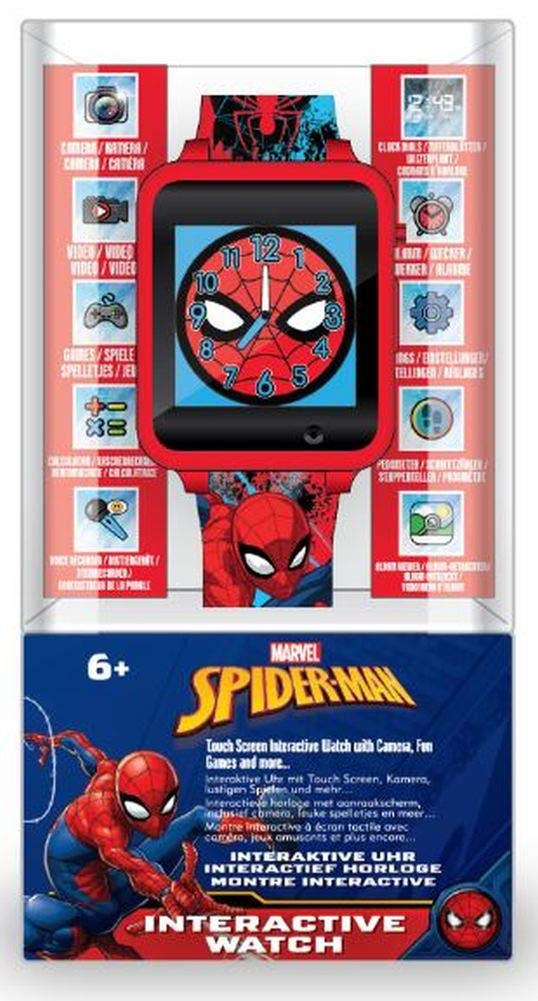 Accutime Kids Marvel Spider-Man Red Educational Touchscreen Smart Watch Toy for Boys, Girls, Toddlers - Selfie Cam, Learning Games, Alarm, Calculator, Pedometer, and More (Model: SPD4588AZ)