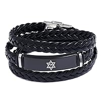 Women Men's Star of David Layered Wrap Leather Bracelet Bangle Hebrew Chai Amulet Jewish Christian Jewelry Gifts
