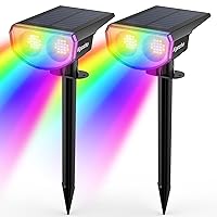 Solar Color Spot Lights Outdoor, Kyosho 38 LEDs Auto Color Changing Solar Powered Led Lights, Waterproof RGBW Multicolor Landscape Decor Solar Spotlights for Pool, Garden, Palm Tree, Yard, 2 Pack
