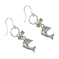Silvesto India Dolphin Design Earring-Handmade Jewelry Manufacturer 4 mm Citrine 925 Sterling Silver Dangle Earring-Jaipur Rajasthan India