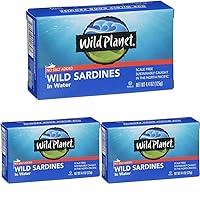 Wild Planet Wild Sardines in Water, No Salt Added, Tinned FIsh, Sustainably Wild-Caught, Non-GMO, Kosher, Gluten Free, Keto and Paleo, 4.4 Ounce, Single Unit (Pack of 3)