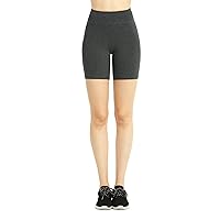 Khanomak Women's Ladies Cotton 15 Inch Outseam Shorts with Wide Waistband Biker Shorts for Layering Dance Sports