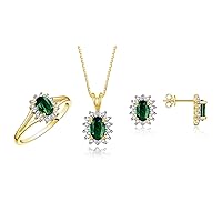 Rylos Women's Yellow Gold Plated Silver Birthstone Set: Ring, Earring & Pendant Necklace. Gemstone & Genuine Diamonds, 6X4MM Birthstone. Perfectly Matching Friendship Jewelry. Sizes 5-10.