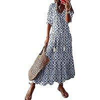 TIAFORD Womens Boho Beach Summer Dress Tassel V Neck Ruffle Flowy 2024 Frill A-Line Maxi Dresses