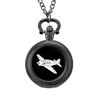Airplane Quartz Pocket Watch Vintage Necklace Watches With Chain For Men Women black-style