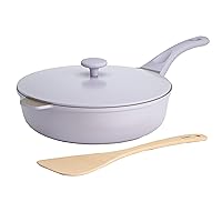 Goodful 11-Inch All-in-One Nonstick Cast Pan, 4.4-Quart Capacity, Multipurpose, Dishwasher Safe, Lilac Frost