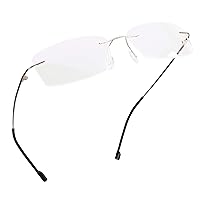 Blue Light Blocking Glasses, Computer Reading Glasses, Anti Blue Rays, Reduce Eyestrain, Rimless Frame Tinted Lens with diamond, Stylish for Men and Women (Silver, No Magnification)