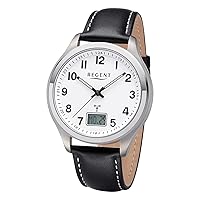 REGENT Men's Radio Controlled Watch Titanium Analogue Digital with Leather Strap and Arabic Numerals