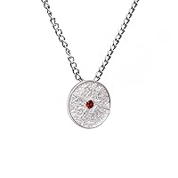 925 Sterling Silver Natural Red Garnet Gemstone Round Coin Pendant With Chain 925 Stamp Jewelry | Gifts For Women And Girls