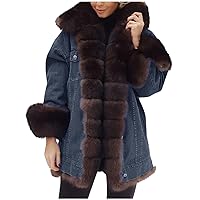 Winter Denim Coat Women Oversized Sherpa Lined Lapel Parka Button Down Long Sleeve Fluffy Fur Jacket Warm Outerwear