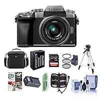 Panasonic Lumix DMC-G7 Mirrorless Micro Four Thirds Camera with 14-42mm Lens, Silver - Bundle with Camera Case, 64GB SDXC U3 Card, Spare Battery, Tripod, 46mm Filter Kit, Software Package, and More