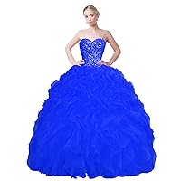 Strapless Quinceanera Dress Beaded Pageant Prom Ball Gown Ruffle Dress