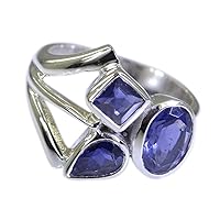 Natural Gemstone Mixed Shape Iolite Ring Silver for Women in Size US 5,6,7,8,9,10,11,12,13