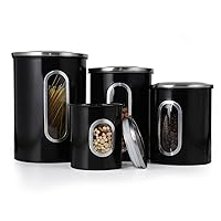 malmo Canisters Set, 4 Piece Food Container Window Kitchen Canister with Fingerprint Resistance Lids, Black