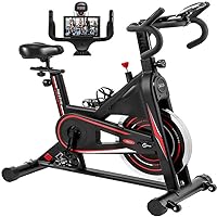 Magnetic Stationary Bike,Resistance Indoor Cardio Workout Bicycle, with LCD Monitor/Comfortable Seat Cushion, Silent Belt Drive Heavy Flywheel for Home Gym