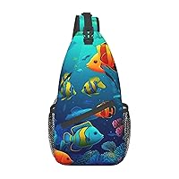 Underwater World Colorful Fishes Sling Bag Lightweight Crossbody Bag Shoulder Bag Chest Bag Travel Backpack for Women Men