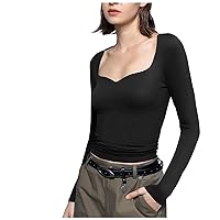 Women's Y2K Top Fashion Solid Colour Sweetheart Neck Going Out Long Sleeve Slim Fit T-Shirt Top Out, S-L
