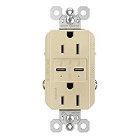 Legrand radiant R26USBPDI 15 Amp Tamper-Resistant Decorator Duplex Receptacle Outlet with Ultra Fast USB C/C 6.0A Charging Ports PLUS 30W Power Delivery, Ivory (1 Count)