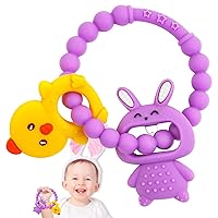 Bunny Easter Teething Toys for Baby 3-6 Months Soft & Easy Grip Silicone Baby Easter Basket Stuffers Infant Teething Toys Relief Chocking-Proof Gifts Boys Girls