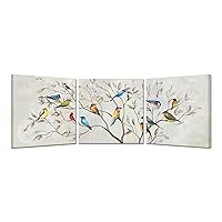 KREATIVE ARTS 3 Pieces Square Canvas Wall Art Beautiful Colorful Birds on Tree Branches Painting Printed on Contemporary Home Bedroom Decoration Wrapped Each Size 20x20inch