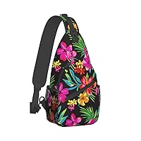 Hawaiian Flower Print Crossbody Backpack Shoulder Bag Cross Chest Bag For Travel, Hiking Gym Tactical Use
