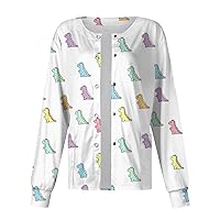 Scrub Jackets For Women,Nursing Working Cardigan For Women Solid Color Printed Warm Up Medical Jacket Scrub Button Down Tops With Pocket Halter Tops For Women