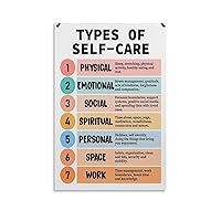 Posters Therapy Office Wood Wall Decor, Mental Health Wall Art, Therapy School Counselor Therapist Social Worker Office Decoration Mental Health Classroom School Decor, Types of Self-Care Canvas Paint