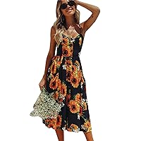 EFOFEI Women's Summer Casual Sundress Loose Sling Midi Dresses Fashion Sleeveless Dress