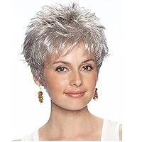SCENTW Short Grey Wig Pixie Cut Wig with Bangs Mixed Grey Wigs for White Women Layered Synthetic Natural Looking Daily Party Wig