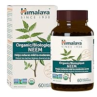 Himalaya Organic Neem, Mild Acne Relief for Clear, Smooth & Radiant Looking Skin, 600 mg, 60 Caplets, 2 Month Supply