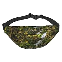 Waterfall Forest Printed Fanny Pack Belt Bag Waist Bag With 3-Zipper Pockets Adjustable Crossbody For Sports Running Travel