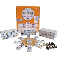 Regal Games Mexican Train Double 15 Dominoes Set for Adults & Kids - Domino Game with 136 Tiles Colored Dots & 8 Metal Trains - 2-8 Player Games & Ideal for Family Fun Game Night and Travel (Ages 8+)