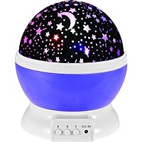 Starry Sky Night Lighting Lamp Rotating Moon Stars Projector for Kids Romantic USB Cable/Batteries Powered Night Light for Nursery Bedroom