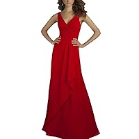 Double V Neck Long Mother of The Bride Dress Chiffon Bridesmaid Dresses