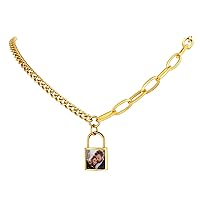 Handcuff Necklace Padlock Pendant Customized Handcuffs Bracelet Stainless Steel/18K Gold Plated/Black Curb Chain Interlocking 16inch/18inch Friendship Statement Necklace for Girls & Women