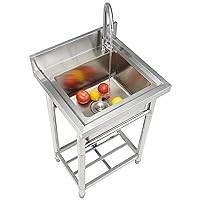 VEVOR Stainless Steel Utility Sink, 1 Compartment Free Standing Small Sink Include Faucet & legs, 16 x 13 x 8.7 in Commercial Single Bowl Sinks for Garage, Restaurant, Kitchen, Laundry, NSF Certified
