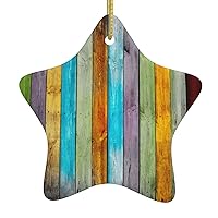 Mqgmzcolorful Wooden Boards Print Christmas Tree Star Shaped Ornaments, Personalized Ceramic Pendant Xmas Decorations