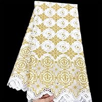Liocraft White+Gold Swiss Lace Fabric Embroidery Autriche Cotton Dubai African Lace Fabric 5Yards Swiss Voile Lace for Wedding B325-2.5Yards Color 431