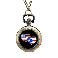 American Puerto Rico Heart Quartz Pocket Watch Vintage Necklace Watches With Chain For Men Women coppery-style