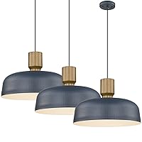 Darkaway 3PCS Large Industrial Pendant Light Fixtures 18.1inch Ceiling Hanging Lamp with Hammered Metal Shade Pendant Lighting for Kitchen Island Adjustable Height