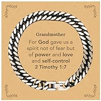 Christian Gifts For Grandmother Cuban Link Chain Bracelet, Grandmother For God gave us a spirit not of fear. 2 Timothy 1:7, Bible Verse Inspirational Birthday for Grandmother
