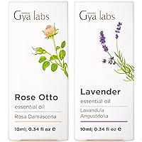 Rose Essential Oils for Skin Use & Lavender Essential Oil for Diffuser Set - 100% Natural Aromatherapy Grade Essential Oils Set - 2x0.34 fl oz - Gya Labs